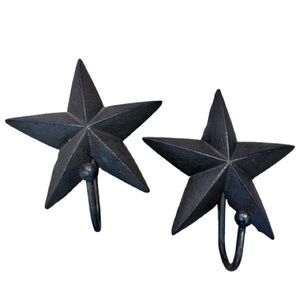 Rustic Texas Star Cast Iron Wall Hooks Western Farmhouse Hanging Decor Set of 2